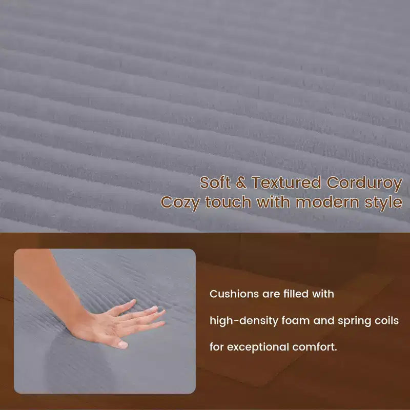 105.51 en velours côtelé sectionnel modulaire en forme de L avec pouf