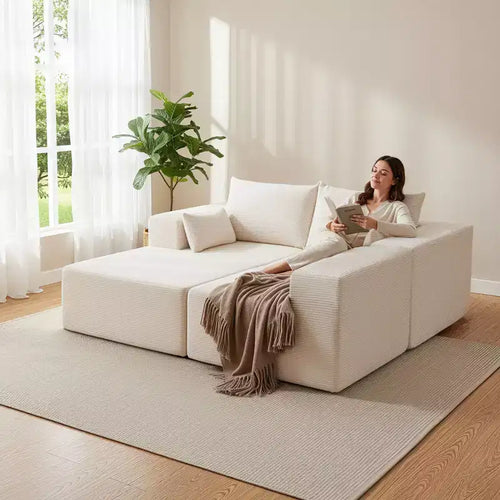 105.51 en velours côtelé sectionnel modulaire en forme de L avec pouf