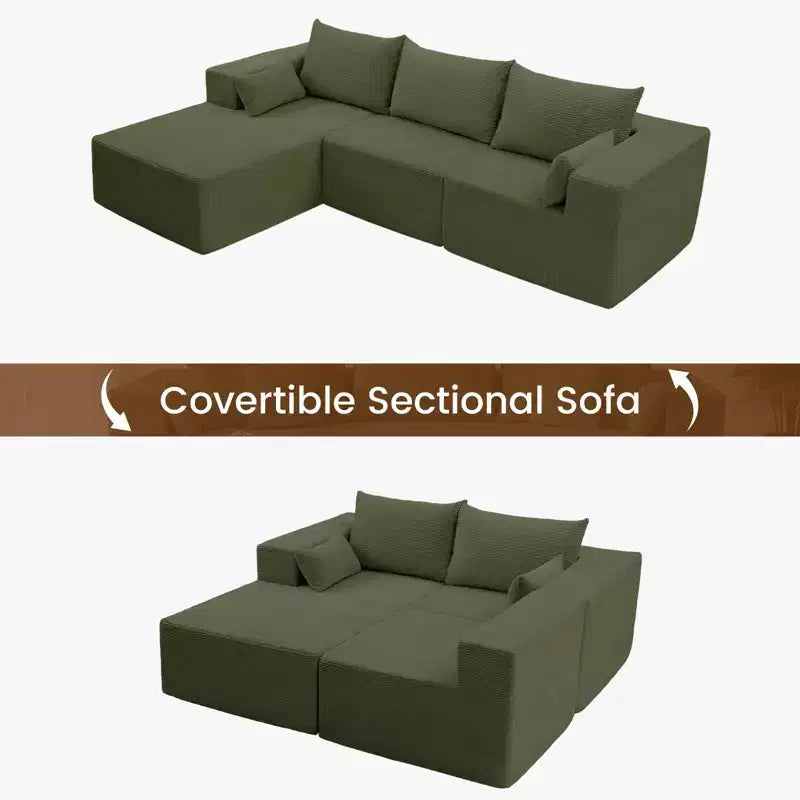 105.51 en velours côtelé sectionnel modulaire en forme de L avec pouf