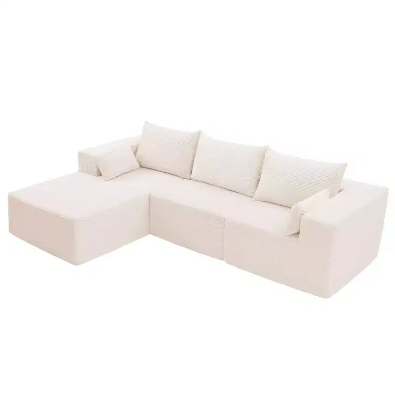 105.51 en velours côtelé sectionnel modulaire en forme de L avec pouf