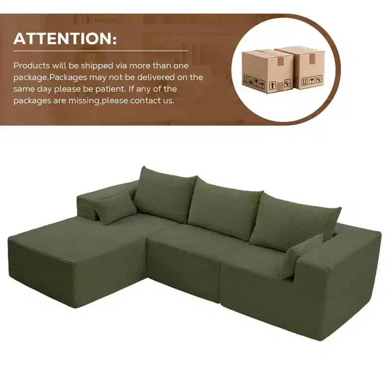 105.51 en velours côtelé sectionnel modulaire en forme de L avec pouf