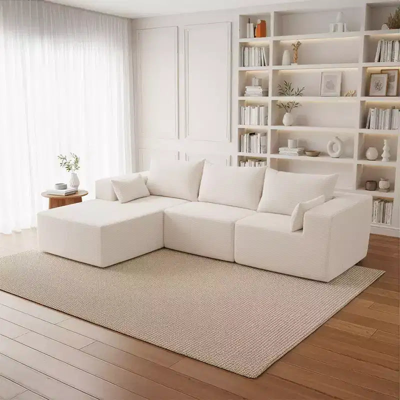 105.51 en velours côtelé sectionnel modulaire en forme de L avec pouf
