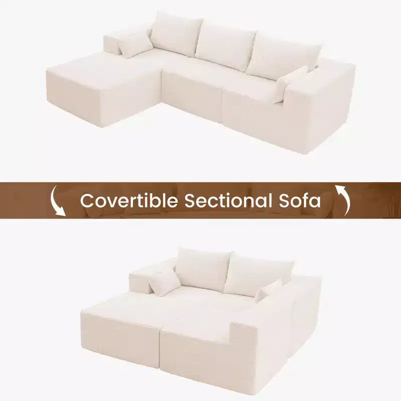 105.51 en velours côtelé sectionnel modulaire en forme de L avec pouf
