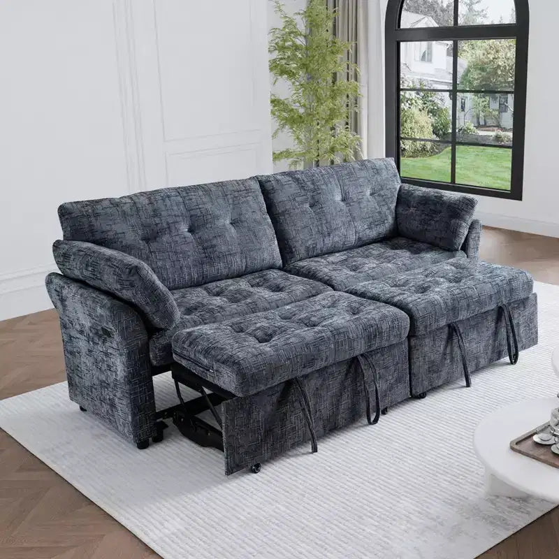 Canapé d'angle inclinable rectangulaire en tissu avec accoudoir droit de 89,8 pouces de large