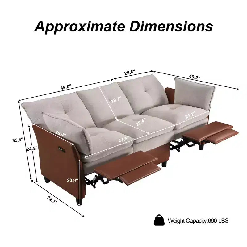 Canapé sectionnel inclinable électrique bicolore avec coffre de rangement