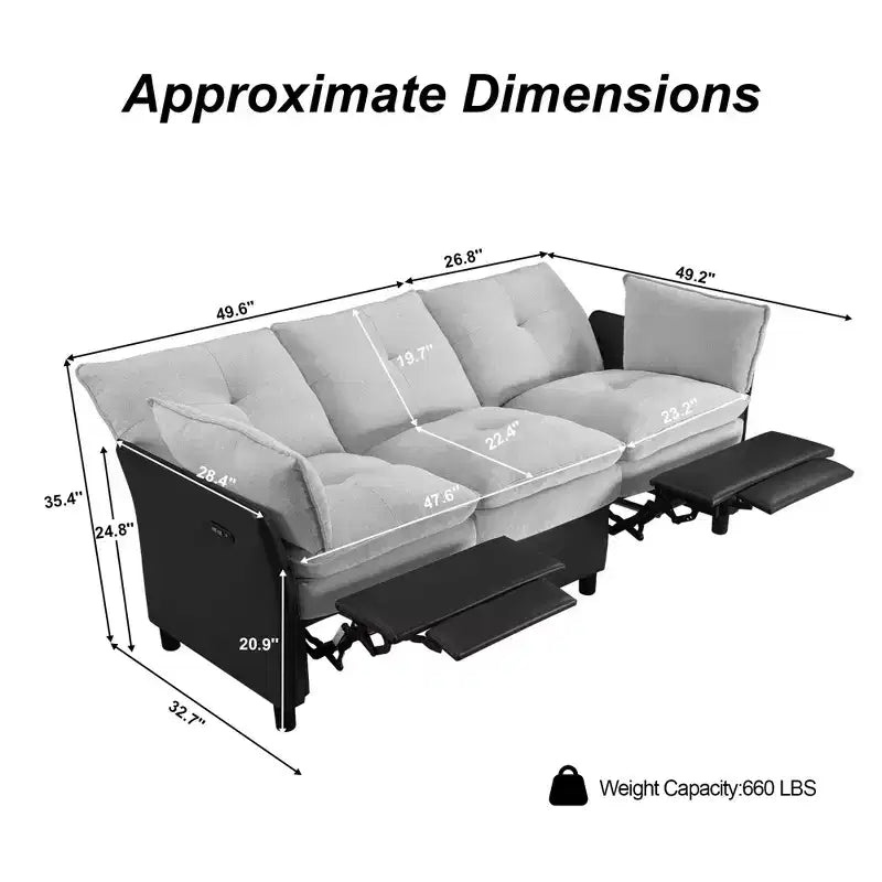 Canapé sectionnel inclinable électrique bicolore avec coffre de rangement