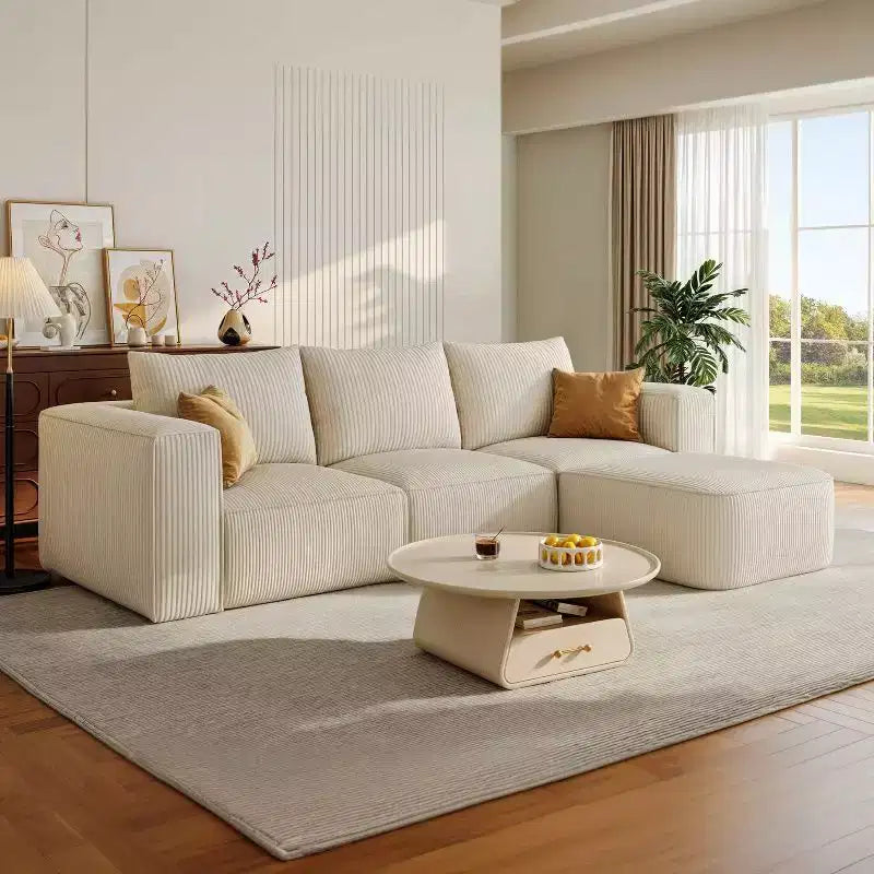 Canapé modulable Balconera 107 Cloud avec méridienne en L, assise profonde et 3 oreillers – Canapé moderne pour salon et appartement, peu encombrant, aucun assemblage requis.