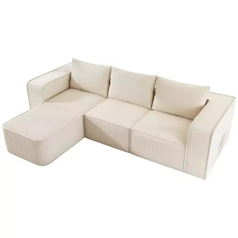 Canapé modulable Balconera 107 Cloud avec méridienne en L, assise profonde et 3 oreillers – Canapé moderne pour salon et appartement, peu encombrant, aucun assemblage requis.