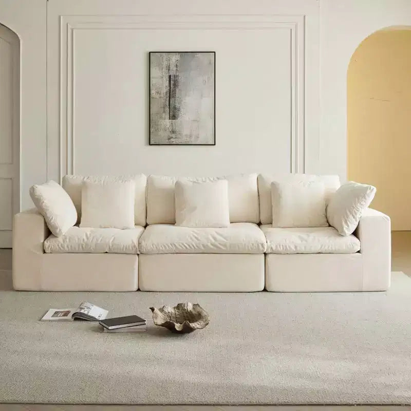 Canapé sectionnel modulaire Swtroom 120 Canapés modulaires 3 places Coussins décoratifs Canapé en chenille Beige