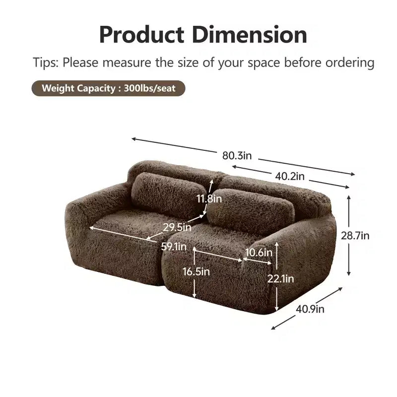 Canapé sectionnel modulaire rose 2 places de 203,96 cm avec coussins de traversin et éponge haute densité 32D pour salons