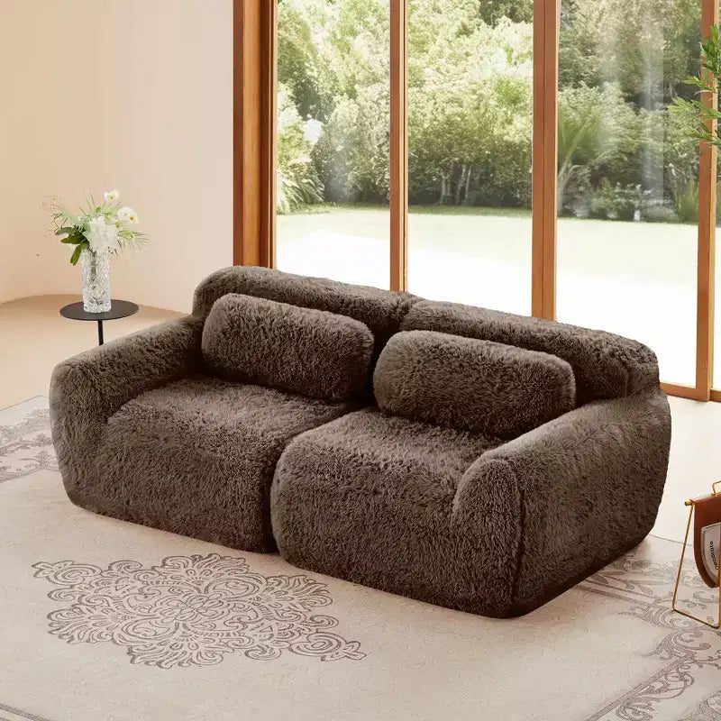 Canapé sectionnel modulaire rose 2 places de 203,96 cm avec coussins de traversin et éponge haute densité 32D pour salons