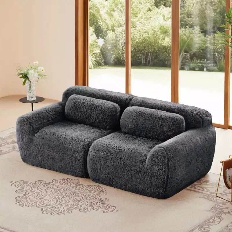 Canapé sectionnel modulaire rose 2 places de 203,96 cm avec coussins de traversin et éponge haute densité 32D pour salons