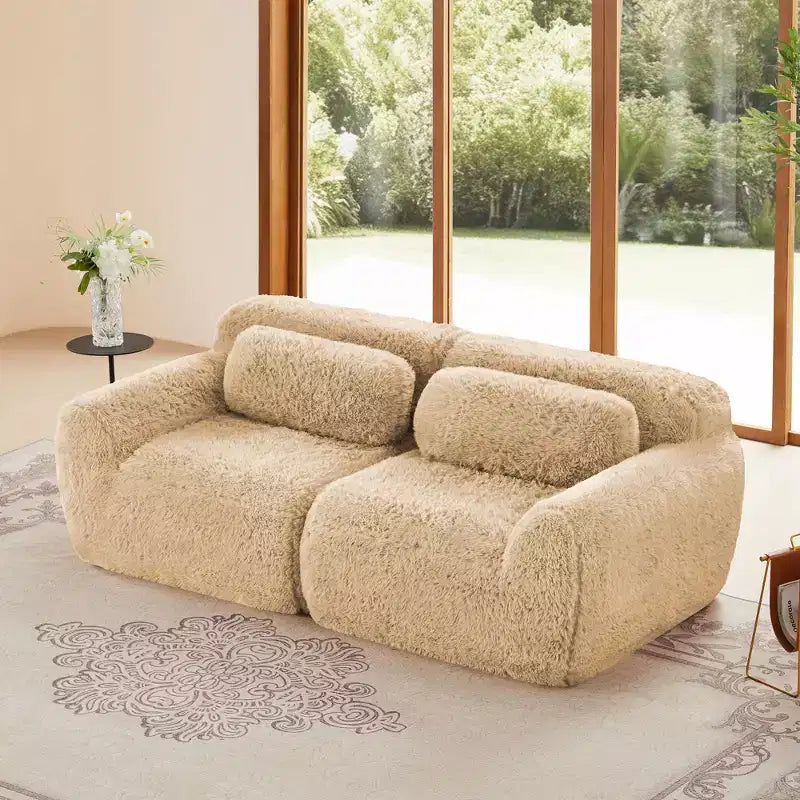 Canapé sectionnel modulaire rose 2 places de 203,96 cm avec coussins de traversin et éponge haute densité 32D pour salons