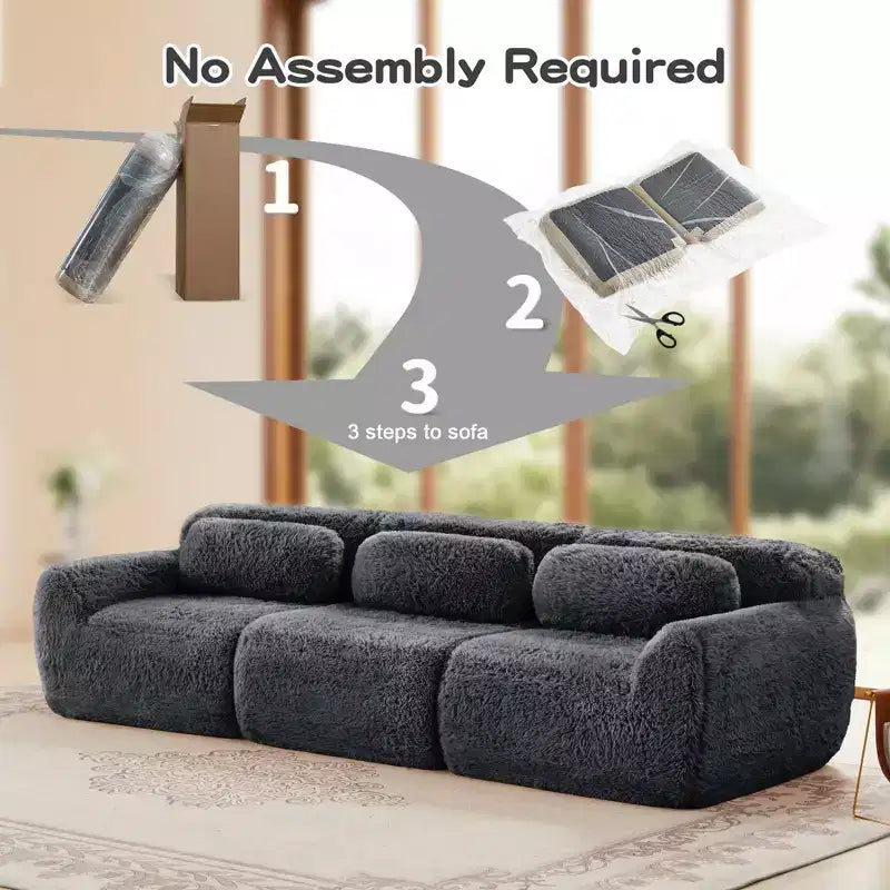 Canapé sectionnel de 114 po en tissu peluche marron avec oreillers (Connexion à boucle)