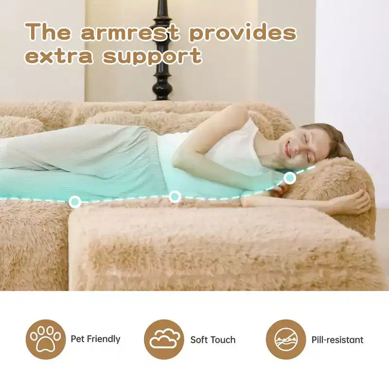 Canapé sectionnel de 114 po en tissu peluche marron avec oreillers (Connexion à boucle)