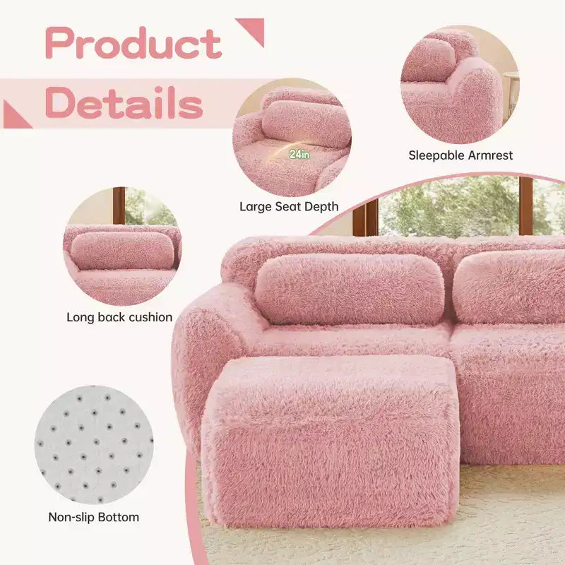 Canapé sectionnel de 114 po en tissu peluche marron avec oreillers (Connexion à boucle)