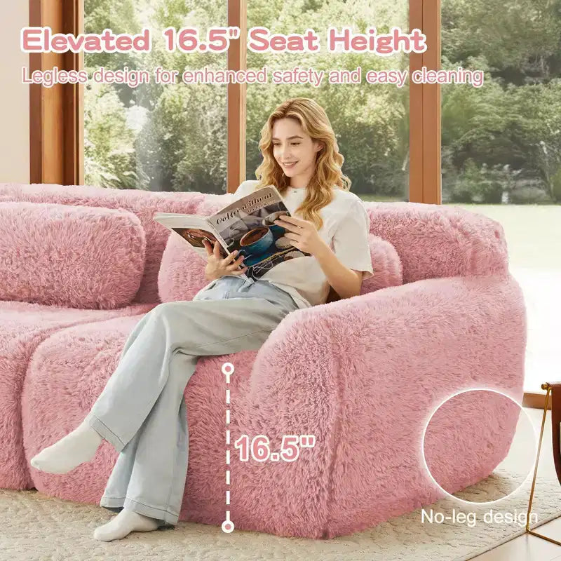 Canapé sectionnel de 114 po en tissu peluche marron avec oreillers (Connexion à boucle)