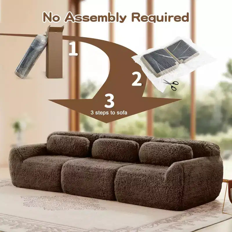 Canapé sectionnel de 114 po en tissu peluche marron avec oreillers (Connexion à boucle)