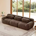 114 inch Brown Plush Fabric Sectional Sofa Couches with Throw Pillows ( Buckle Connection)
