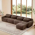Canapé sectionnel d'angle en tissu peluche kaki clair de 149 pouces avec oreillers et pouf (connexion à boucle)
