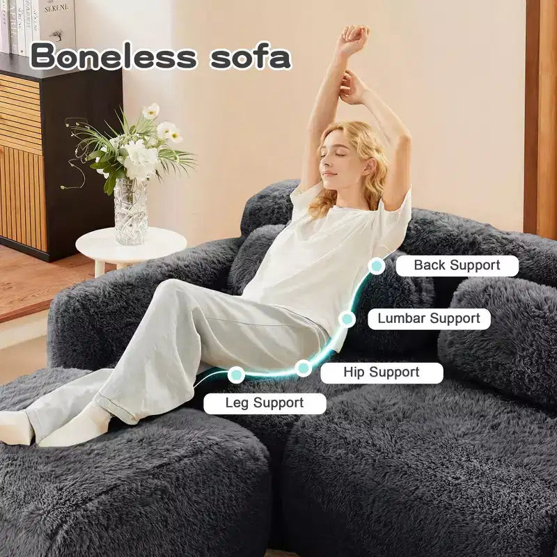 Canapé d'angle sans accoudoirs en tissu peluche marron de 149 pouces avec coussins pour salons (connexion par boucle)