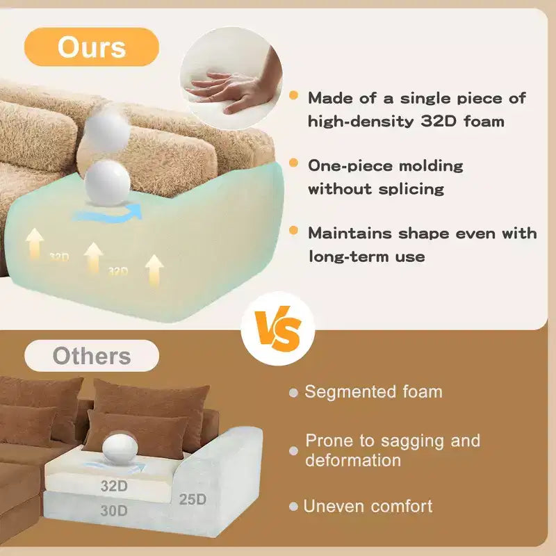Canapé d'angle sans accoudoirs en tissu peluche marron de 149 pouces avec coussins pour salons (connexion par boucle)