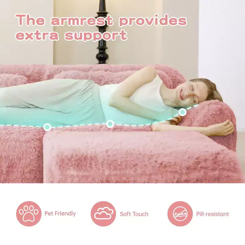 Canapé d'angle sans accoudoirs en tissu peluche marron de 149 pouces avec coussins pour salons (connexion par boucle)