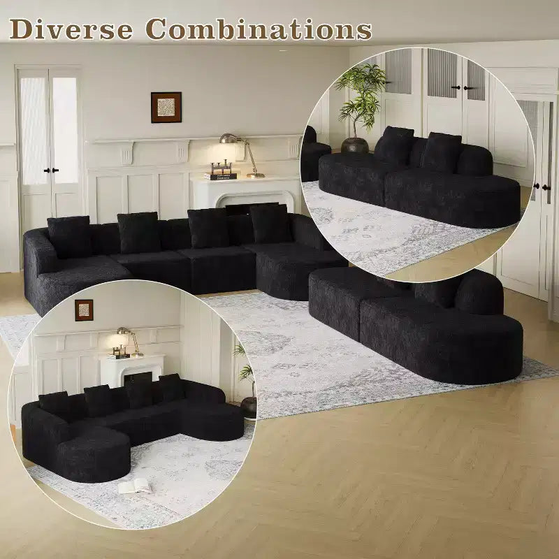 Canapé modulaire incurvé en tissu en forme de L GDFStudio Lenhart avec méridienne extra-large