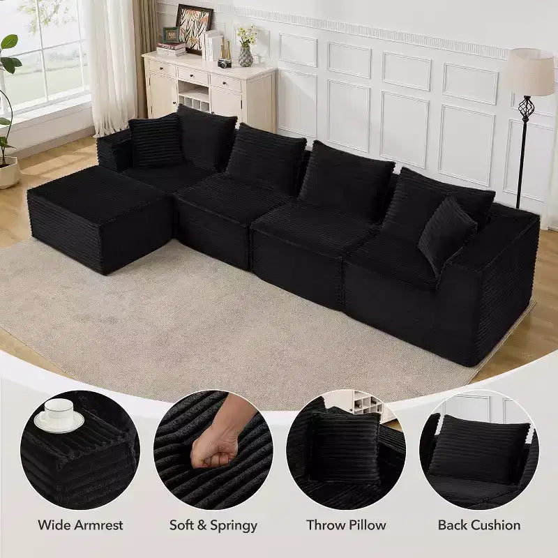 Canapé modulaire sectionnel nuage 107/137, canapé sans armature à assise profonde, canapés de sol confortables convertibles avec poufs et mousse à mémoire de forme
