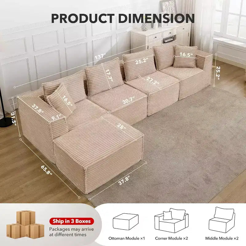 Canapé modulaire sectionnel nuage 107/137, canapé sans armature à assise profonde, canapés de sol confortables convertibles avec poufs et mousse à mémoire de forme