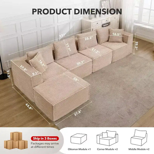 Canapé modulaire sectionnel nuage 107/137, canapé sans armature à assise profonde, canapés de sol confortables convertibles avec poufs et mousse à mémoire de forme