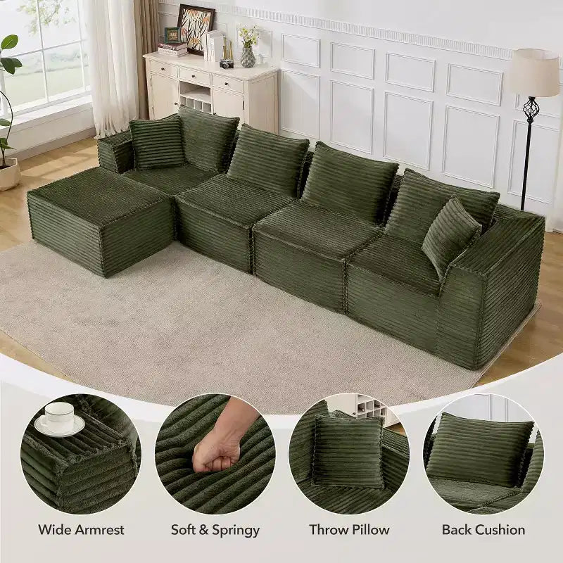 Canapé modulaire sectionnel nuage 107/137, canapé sans armature à assise profonde, canapés de sol confortables convertibles avec poufs et mousse à mémoire de forme