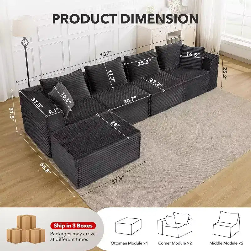Canapé modulaire sectionnel nuage 107/137, canapé sans armature à assise profonde, canapés de sol confortables convertibles avec poufs et mousse à mémoire de forme