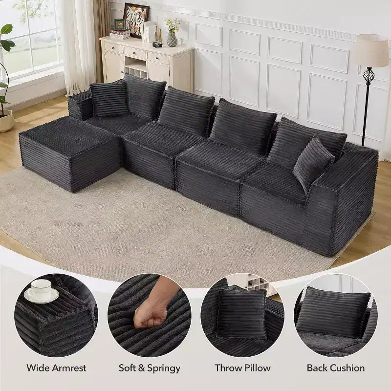 Canapé modulaire sectionnel nuage 107/137, canapé sans armature à assise profonde, canapés de sol confortables convertibles avec poufs et mousse à mémoire de forme