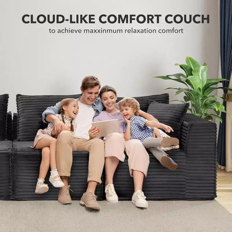 Canapé modulaire sectionnel nuage 107/137, canapé sans armature à assise profonde, canapés de sol confortables convertibles avec poufs et mousse à mémoire de forme