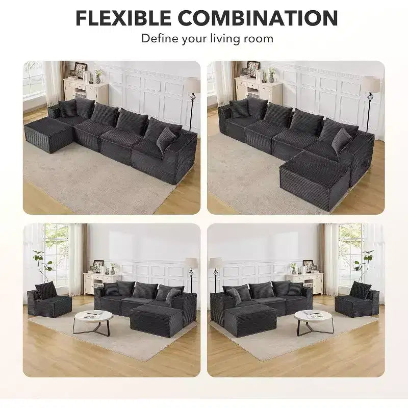 Canapé modulaire sectionnel nuage 107/137, canapé sans armature à assise profonde, canapés de sol confortables convertibles avec poufs et mousse à mémoire de forme