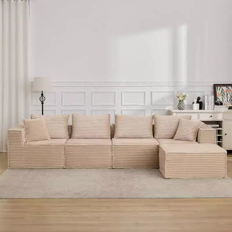107/ 137 Modular Sectional Cloud Couch,Deep Seat Boneless Couch,Convertible Comfy Floor Sofas with Ottomans and Memory Foam
