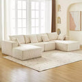 Acekool Oversized U Shaped Cloud Sectional Sofa with Double Chaise, Deep Seat Modular Upholstered Couch, Corduroy Style, No Assembly for Living Room