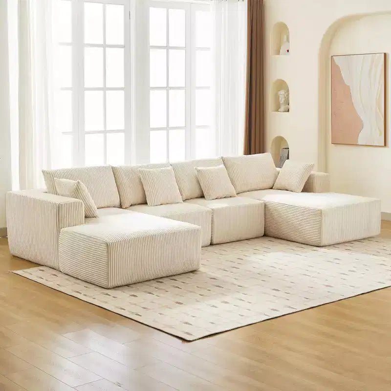 Acekool Oversized U Shaped Cloud Sectional Sofa with Double Chaise, Deep Seat Modular Upholstered Couch, Corduroy Style, No Assembly for Living Room