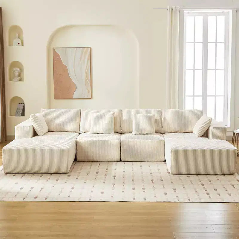 Acekool Canapé d'angle nuage en U surdimensionné avec double méridienne, canapé modulaire rembourré à assise profonde, style velours côtelé, aucun assemblage requis pour salon