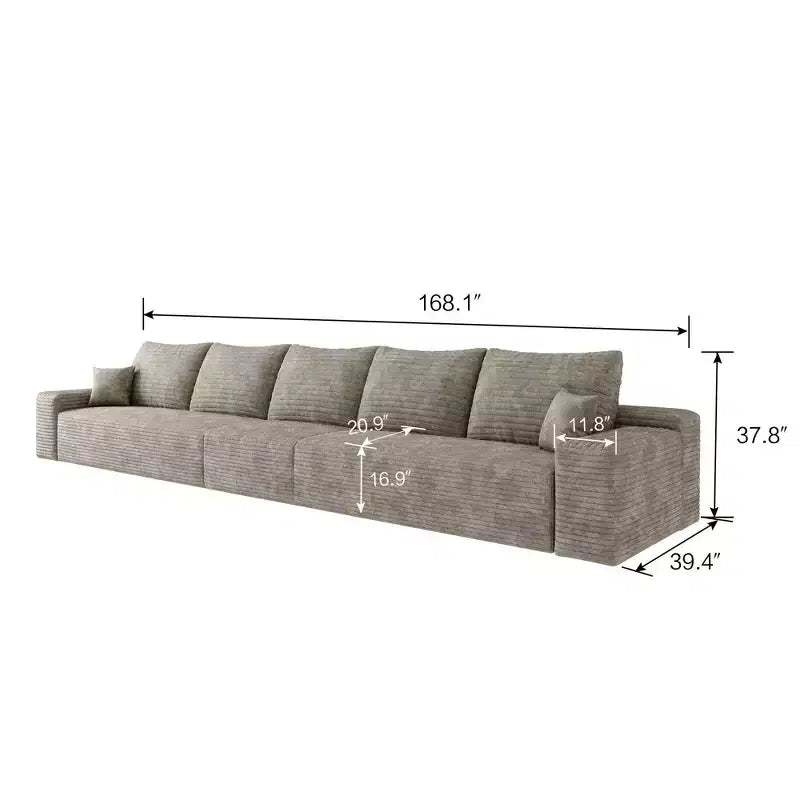 Canapé sectionnel modulable moderne 427 cm en tissu côtelé peluche gris pour salon et appartement