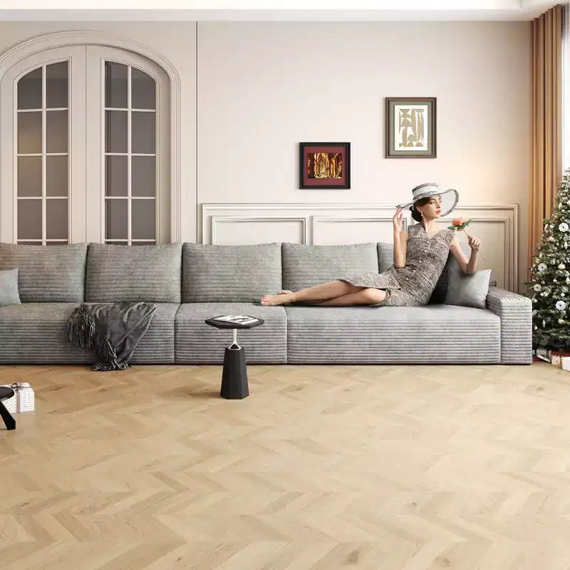 Canapé sectionnel modulable moderne 427 cm en tissu côtelé peluche gris pour salon et appartement