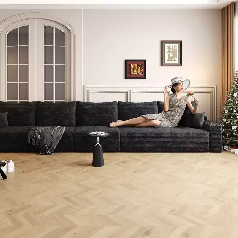Canapé sectionnel modulable moderne 427 cm en tissu côtelé peluche gris pour salon et appartement