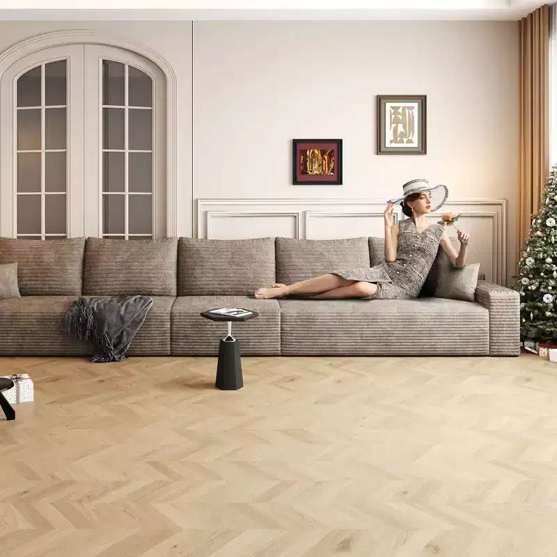 Canapé sectionnel modulable moderne 427 cm en tissu côtelé peluche gris pour salon et appartement