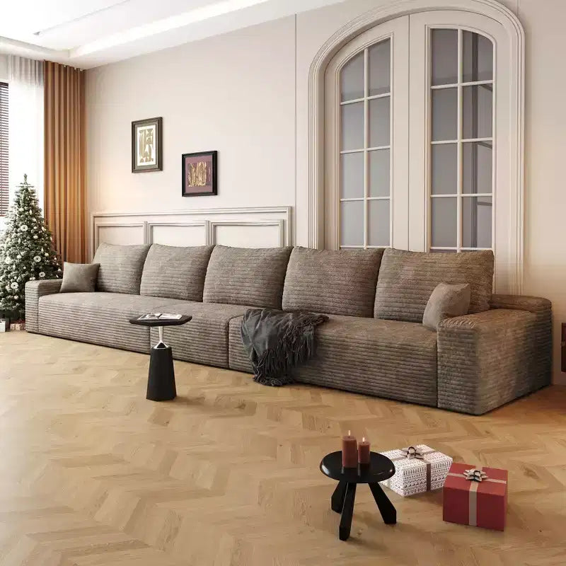 Canapé sectionnel modulable moderne 427 cm en tissu côtelé peluche gris pour salon et appartement