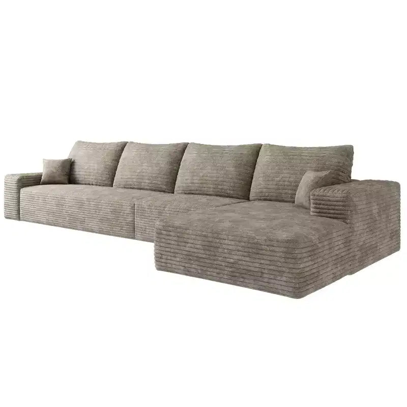 Canapé Sectionnel Nuage Chameau en Velours Côtelé Doux de 135 Pouces avec Méridienne en L, Canapé Modulable Moderne pour Salon ou Appartement