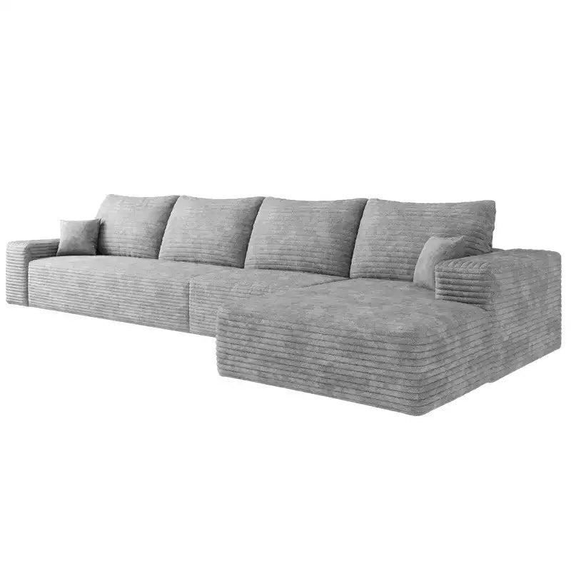 Canapé Sectionnel Nuage Chameau en Velours Côtelé Doux de 135 Pouces avec Méridienne en L, Canapé Modulable Moderne pour Salon ou Appartement