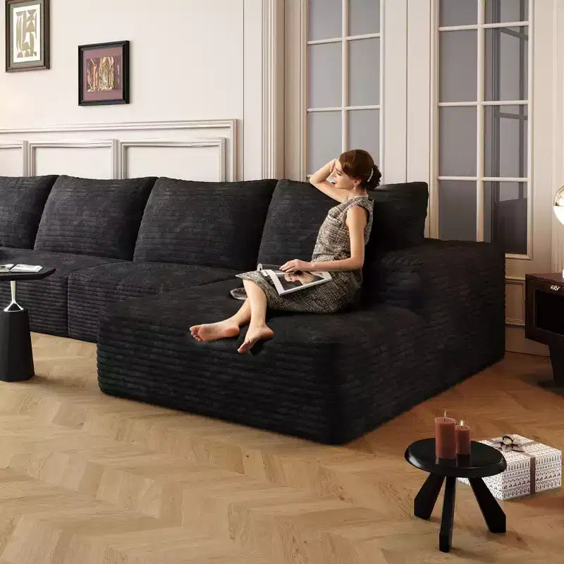 Canapé Sectionnel Nuage Chameau en Velours Côtelé Doux de 135 Pouces avec Méridienne en L, Canapé Modulable Moderne pour Salon ou Appartement