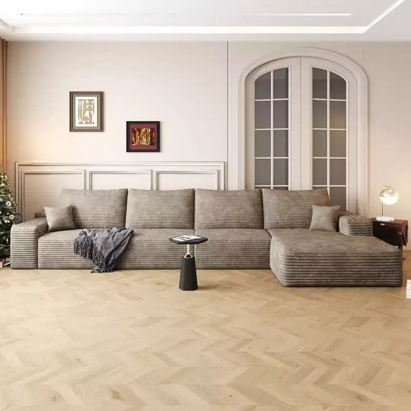 135 Inch Plush Corduroy Fabric Camel Cloud Sectional Couch with L-Shape Chaise Modern Modular Sofa for Living Room Apartment