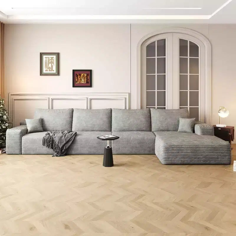 Canapé Sectionnel Nuage Chameau en Velours Côtelé Doux de 135 Pouces avec Méridienne en L, Canapé Modulable Moderne pour Salon ou Appartement
